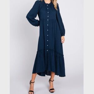 Main Strip Tiered gingham midi dress S